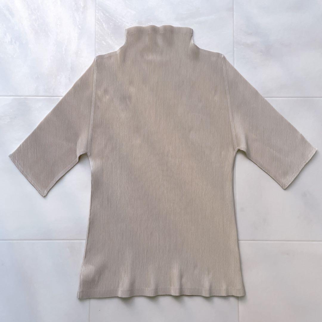 美品✨プリーツプリーズ ハイネック カットソー 半袖 洗える ベージュ サイズ3