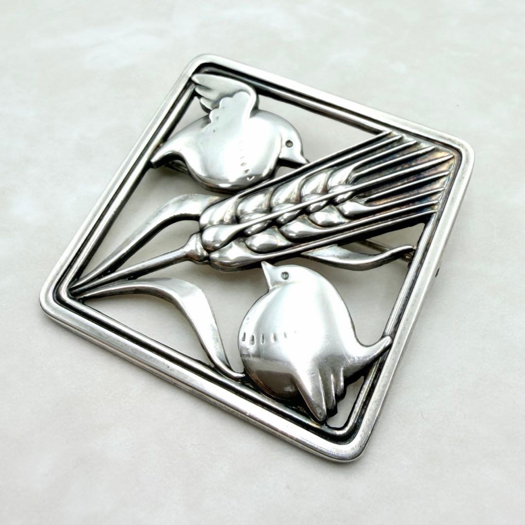 良品　ジョージジェンセン　ブローチ　小鳥と麦　鳥　麦　silver925 銀