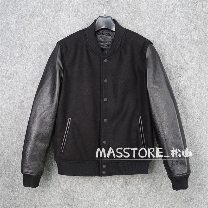 美品 スタジャン 袖革 中綿レザージャケット 牛革袖 本革 革ジャン M-5XL