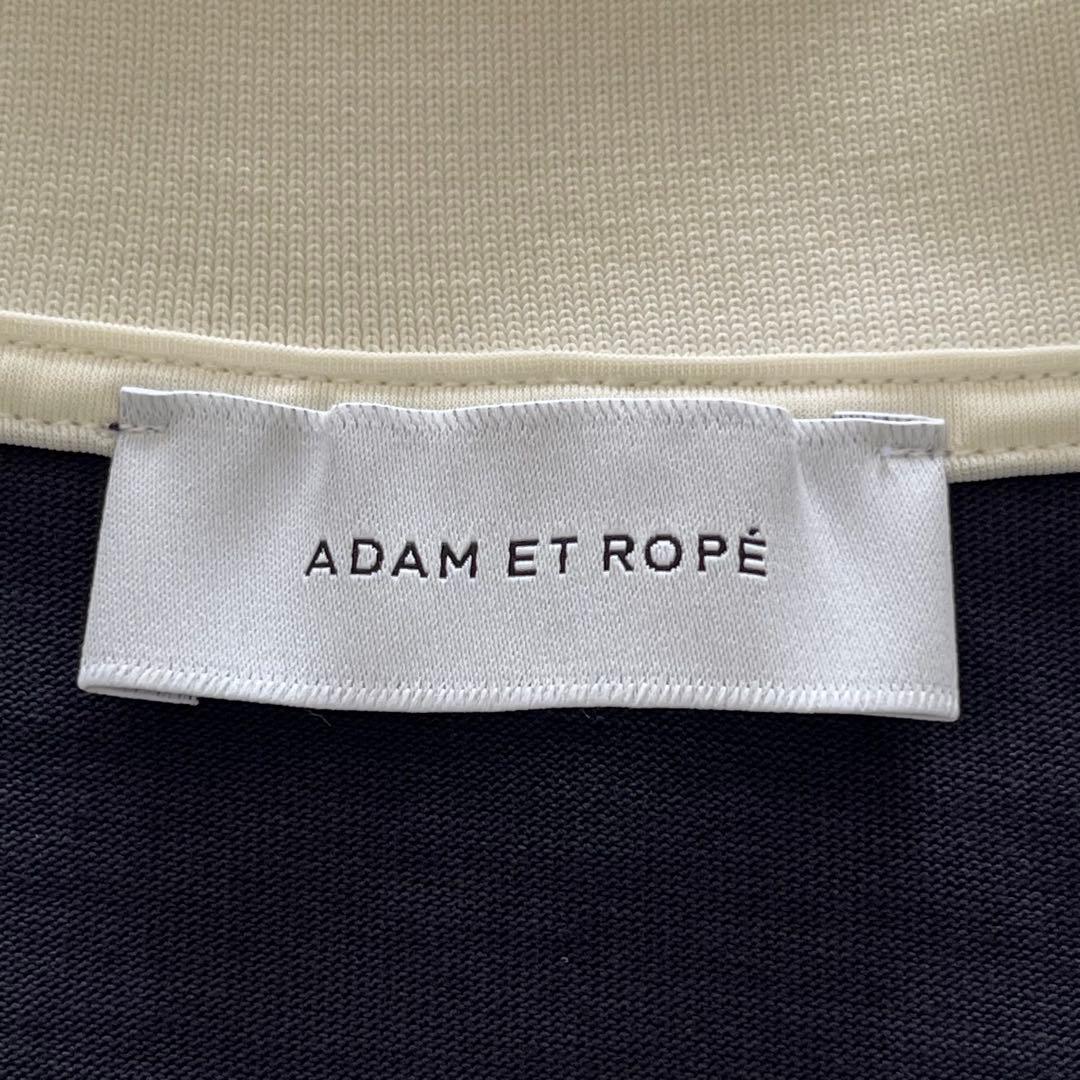 新品★アダムエロペ　コクーンスリーブポロシャツ　ネイビー×ホワイト　半袖　襟付き