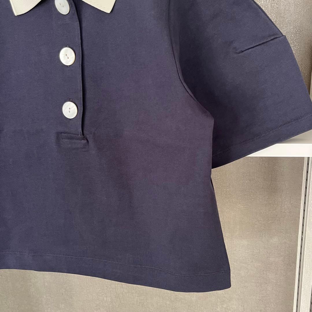 新品★アダムエロペ　コクーンスリーブポロシャツ　ネイビー×ホワイト　半袖　襟付き