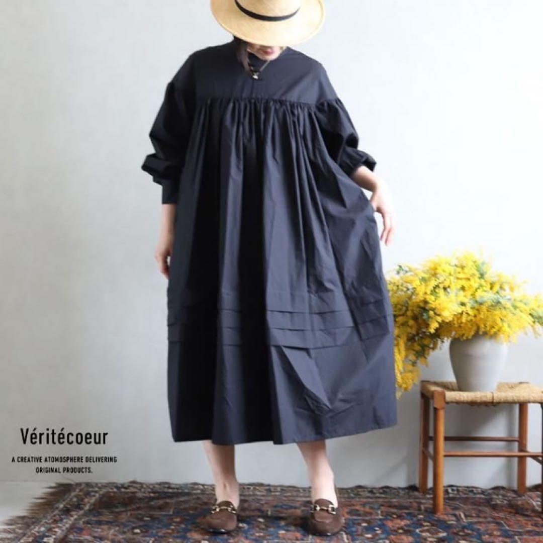 veritecoeur ハイウエストギャザーワンピース　VC-2138 ブラック