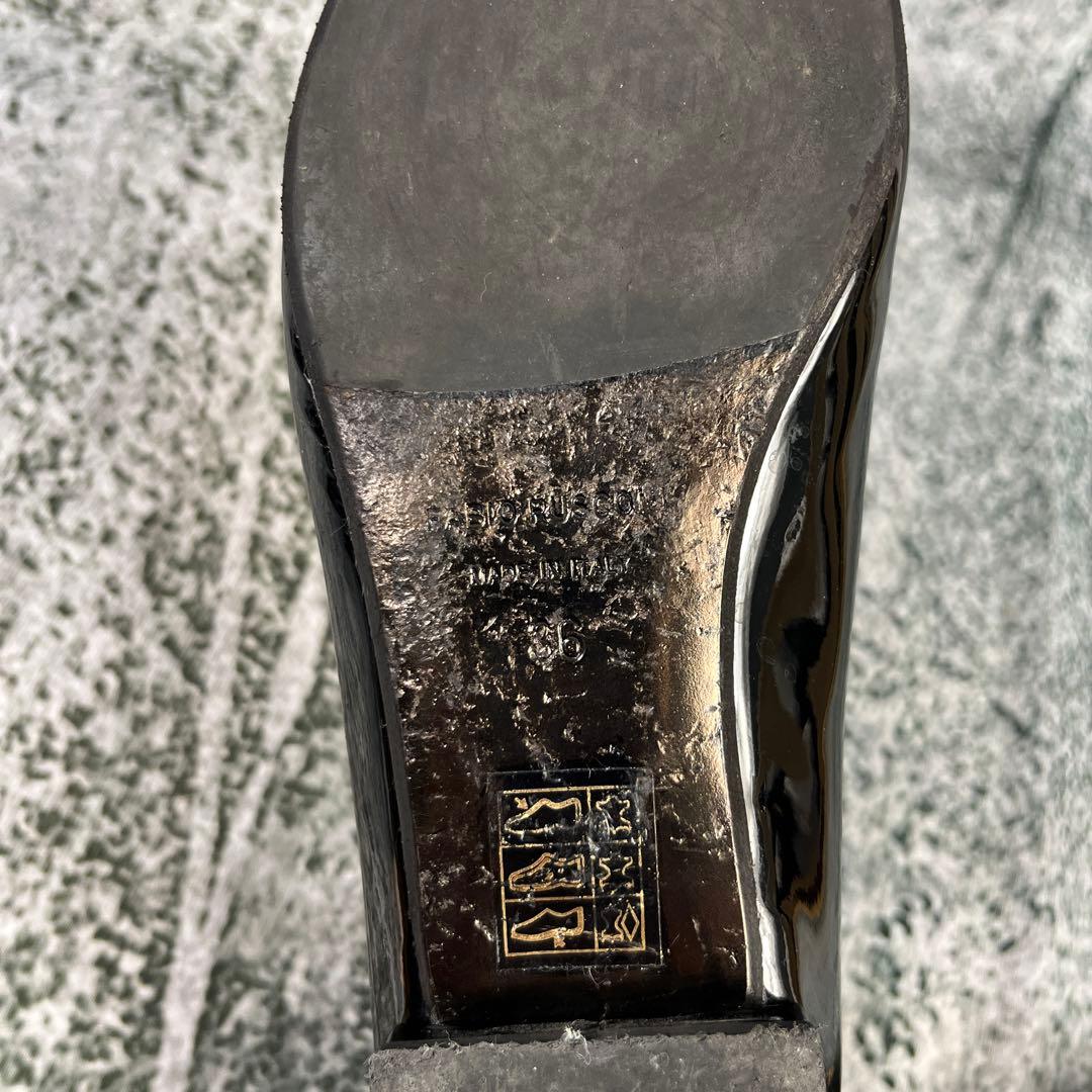 美品 ファビオルスコーニ フラットパンプス バックル エナメル ブラック