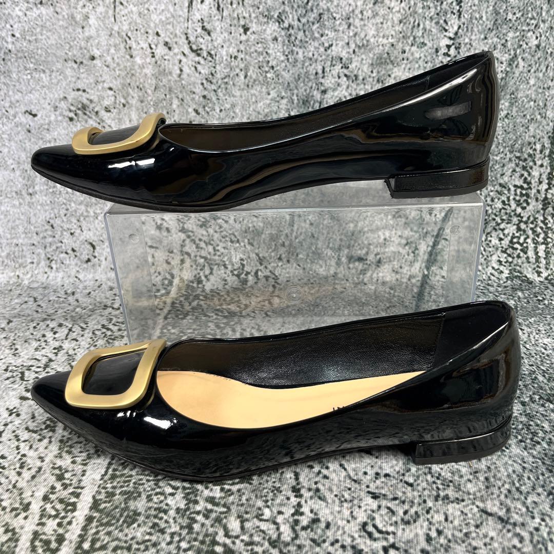 美品 ファビオルスコーニ フラットパンプス バックル エナメル ブラック