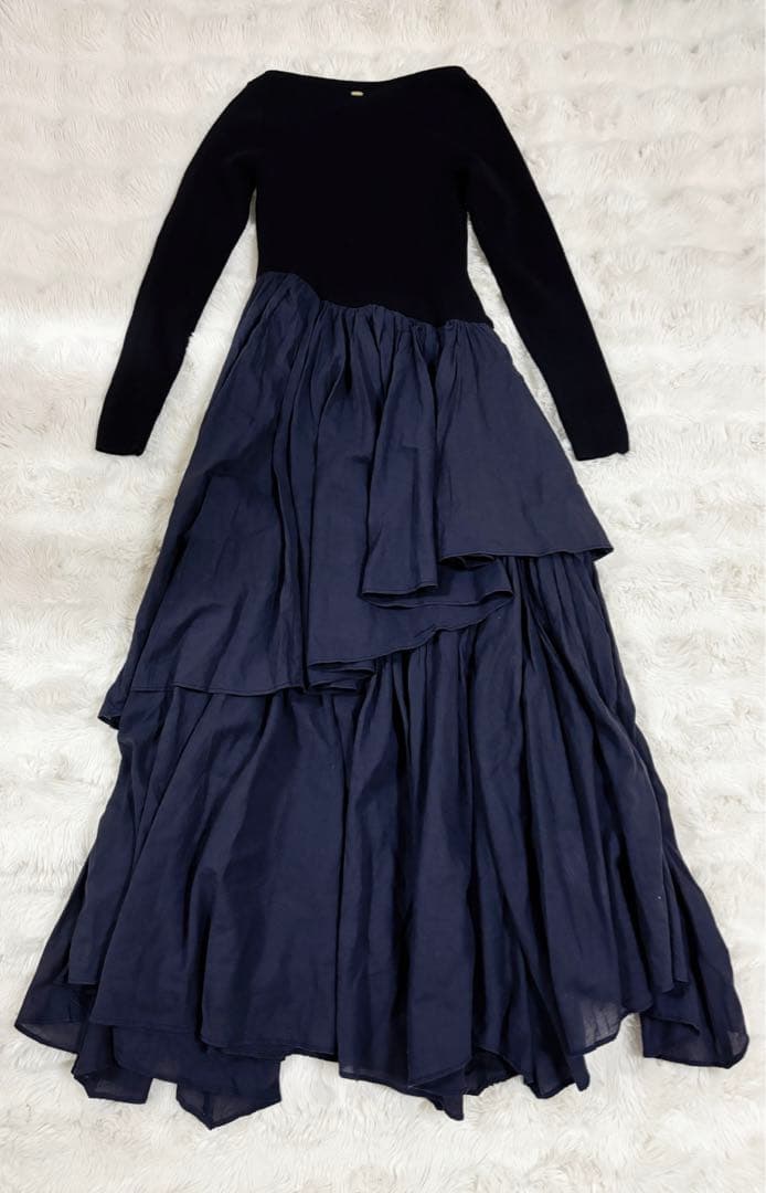 anuans ボートネックイレギュラーヘムドッキングニットワンピース⋈﻿