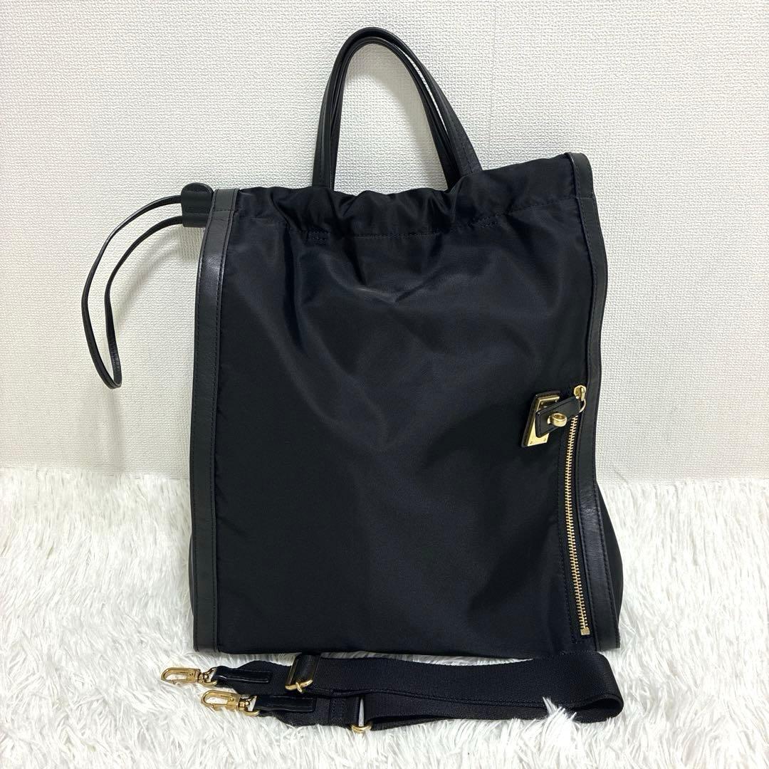 美品 ORSETTO オルセット ナイロンサイドジップトートバッグ 2way 黒