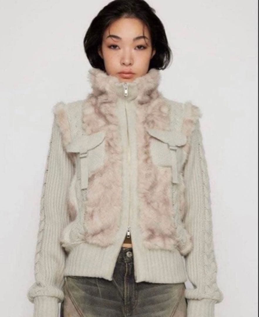 【LAGUAGEM】CABLE KNIT FAUX FUR ブルゾン