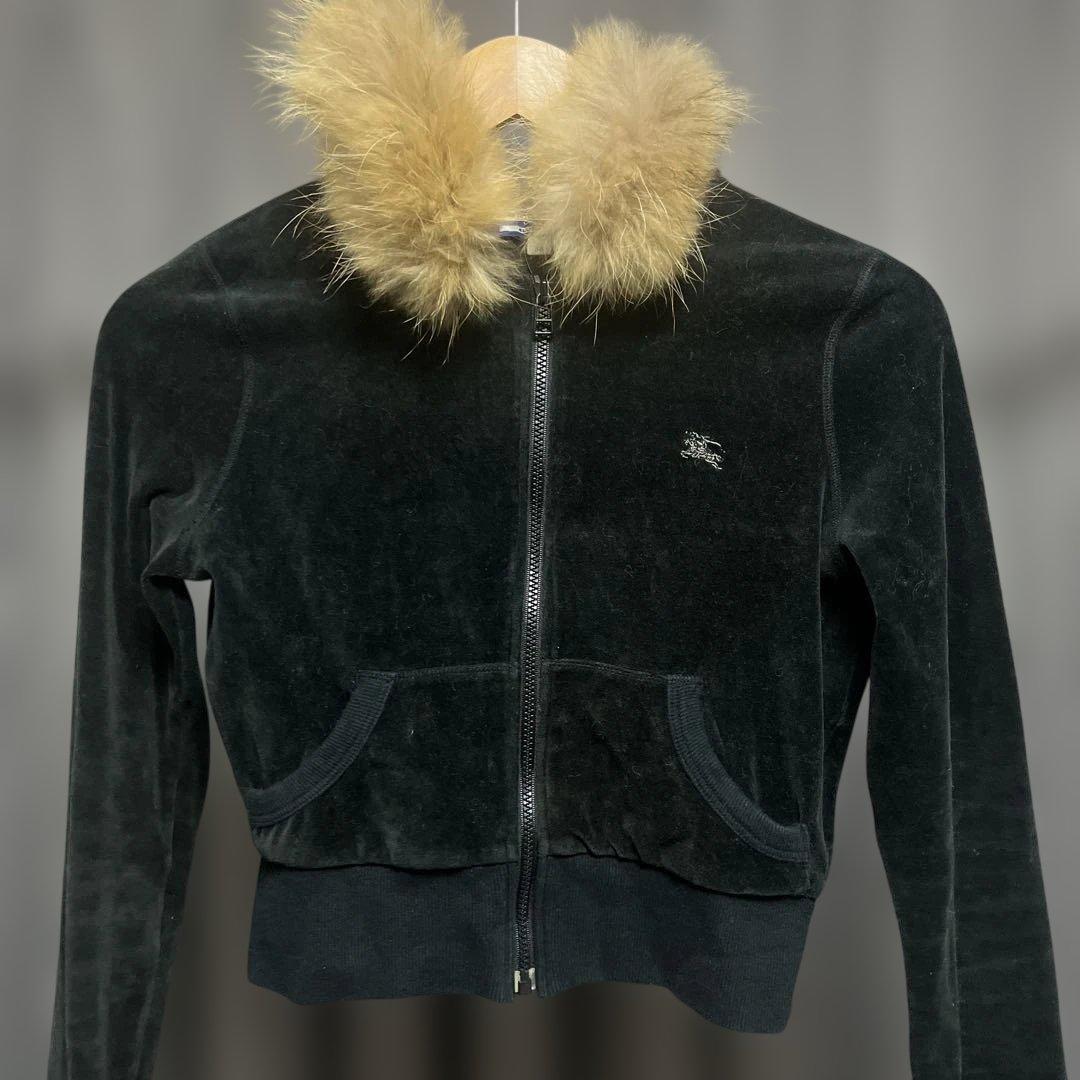バーバリー　ブルーレーベル ベロア ファー　ジップパーカー　y2k 短丈