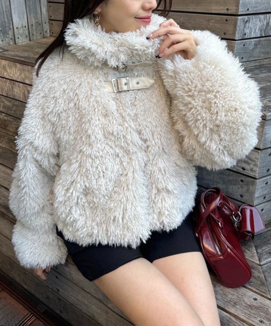 CHICOチコ プードルコート ショート丈 アイボリー