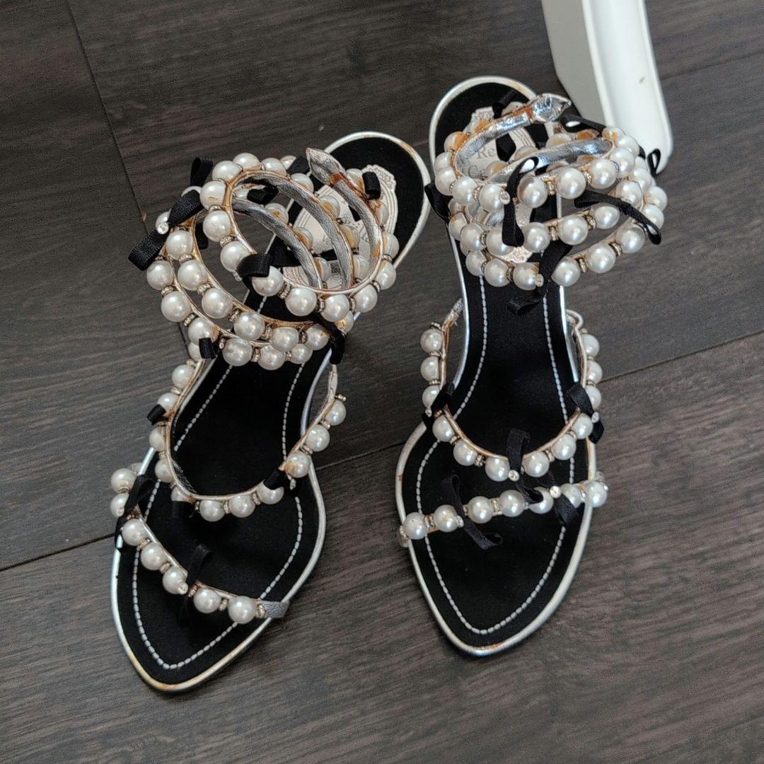 Rene Çaovilla パール装飾 ブラックミュール 36.5