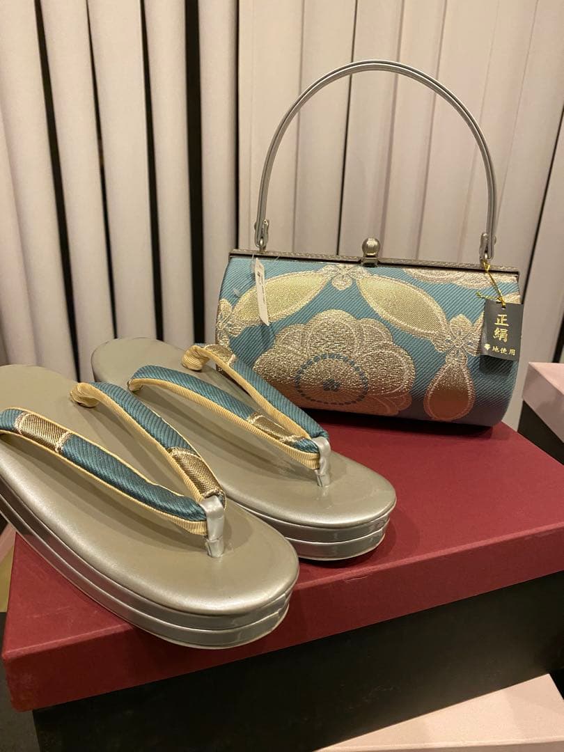 未使用 草履バッグセット 帯地 成人式 結婚式 振袖 卒業式 袴 くすみカラー