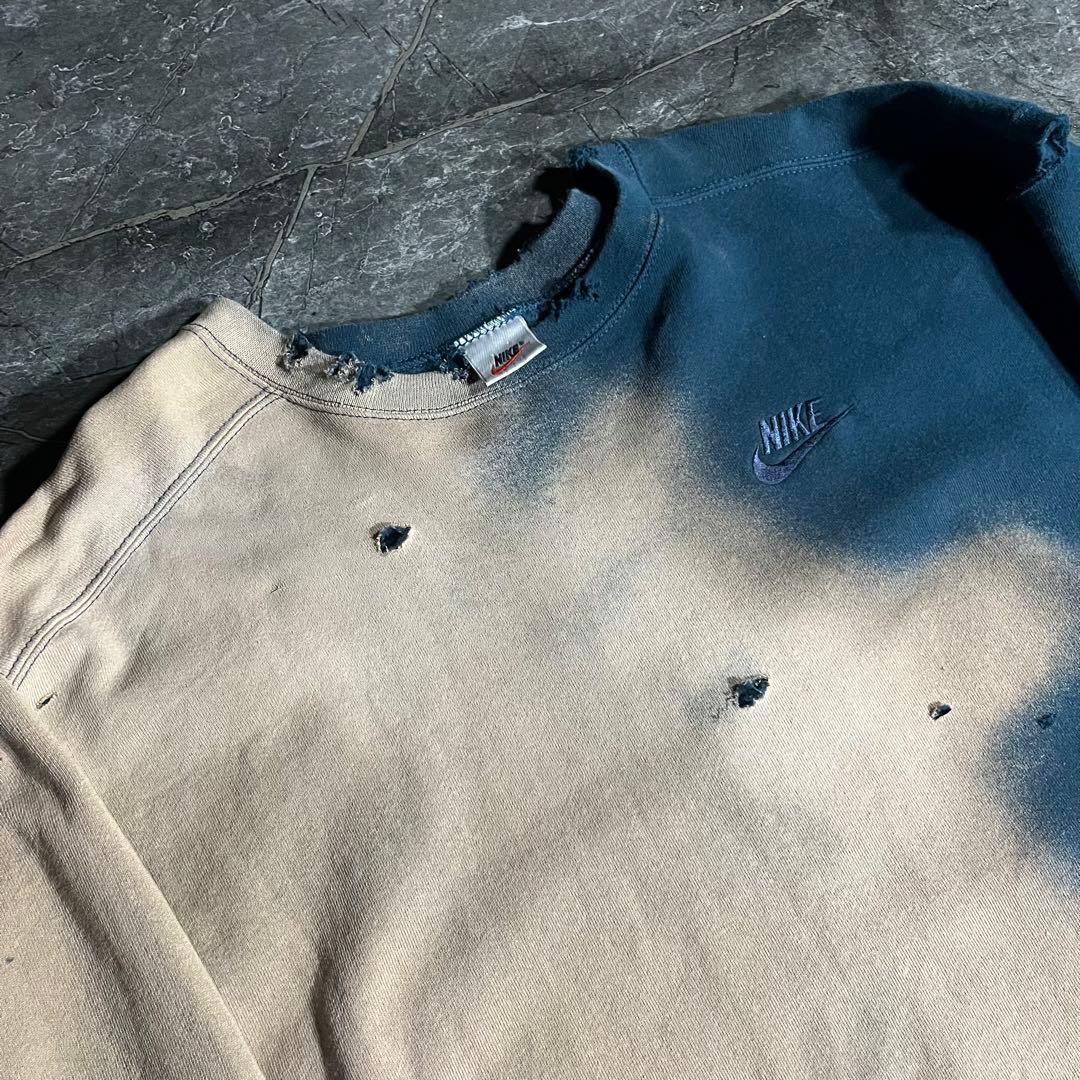 90s NIKE USA製 half＆half 抜染 ボロ トレーナー ロゴ