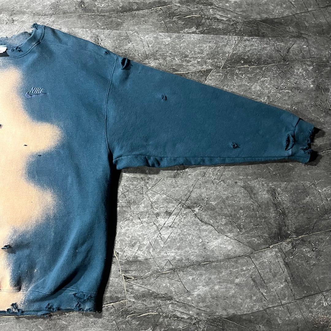 90s NIKE USA製 half＆half 抜染 ボロ トレーナー ロゴ