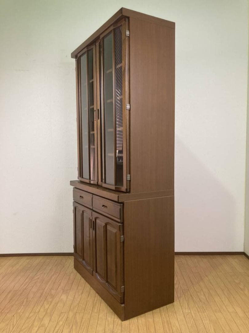 浅川木工 ヴィンテージ風 食器棚 90 飾り棚 キャビネット ダークブラウン