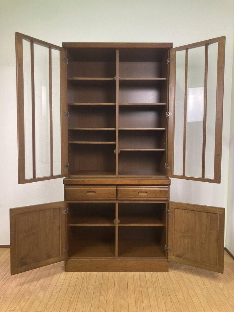 浅川木工 ヴィンテージ風 食器棚 90 飾り棚 キャビネット ダークブラウン