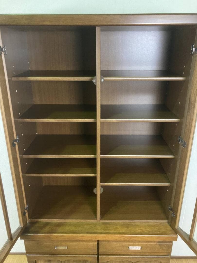 浅川木工 ヴィンテージ風 食器棚 90 飾り棚 キャビネット ダークブラウン