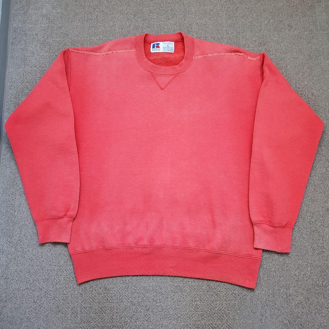 鬼フェード サーモンピンク USA製 Russell 前V スウェット 短丈 L