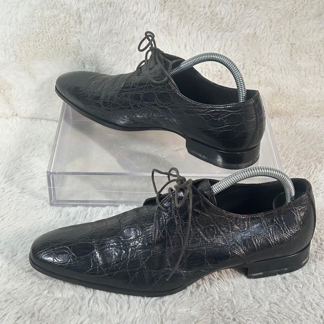 【イタリア製】クロコダイルレザー ドレスシューズ 黒 ビジネス ストレートチップ