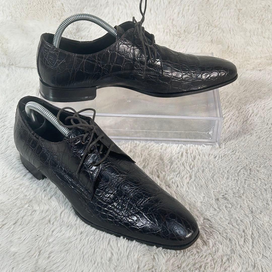 【イタリア製】クロコダイルレザー ドレスシューズ 黒 ビジネス ストレートチップ