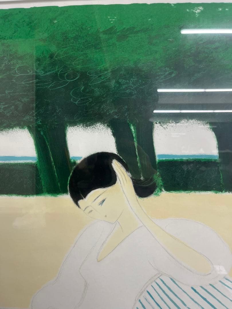 リトグラフ　アンドレ・ブラジリエ　ベンチの女性