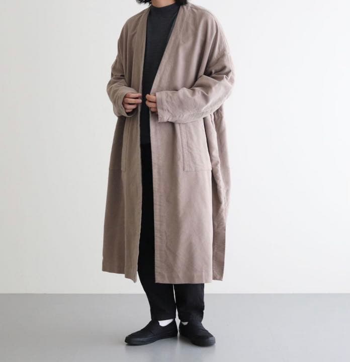 FIRMUM ドライドビーモールスキン ノーカラーダブルブレストオーバーコート