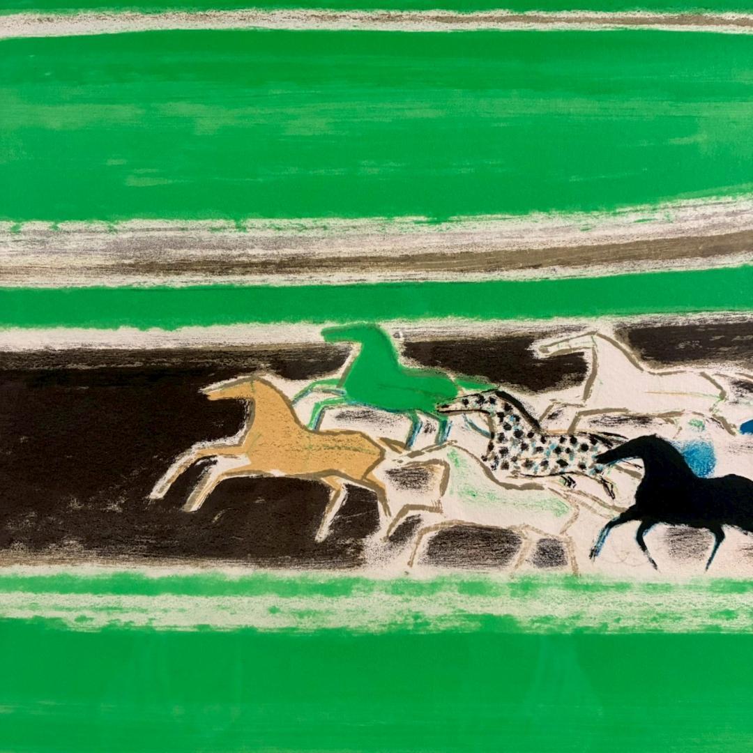 美品 アンドレ・ブラジリエ「海の前のレース」リトグラフ 直筆サイン入り 額縁入り