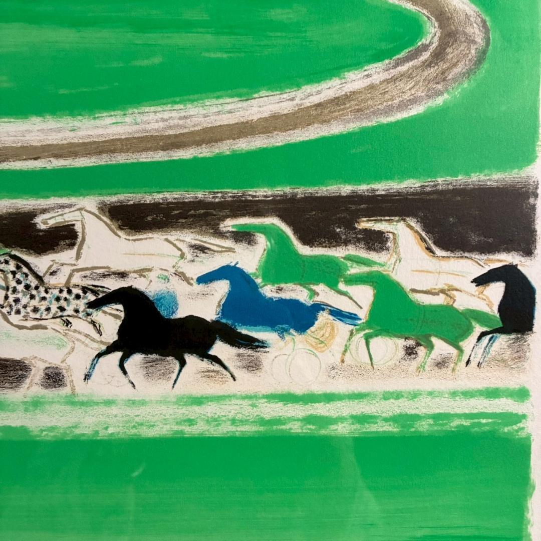 美品 アンドレ・ブラジリエ「海の前のレース」リトグラフ 直筆サイン入り 額縁入り