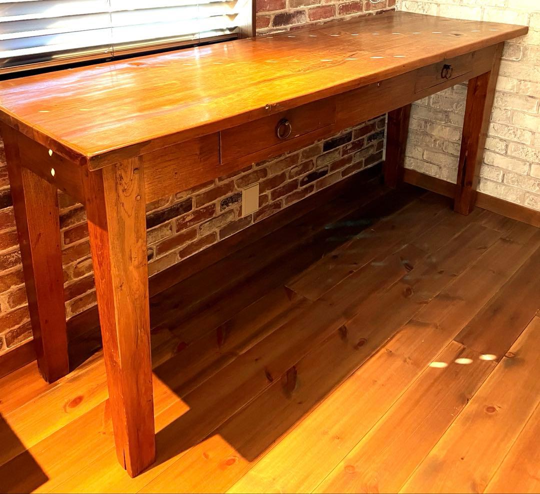 【送料込み】高級アンティーク木製カウンターテーブル 重厚感 引き出し2つ付き