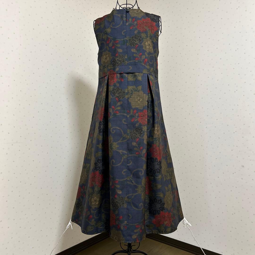 着物リメイク　正絹大島紬　タック入りジャンパースカートロング＊スヌード(Ｍ〜Ｌ)