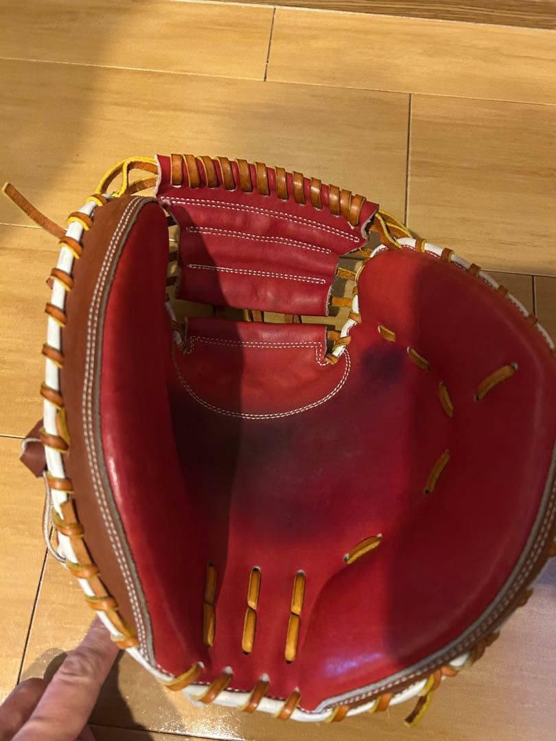 超得値★硬式用★キャッチャーミット★赤×茶×白ライン★本日のみ出品
