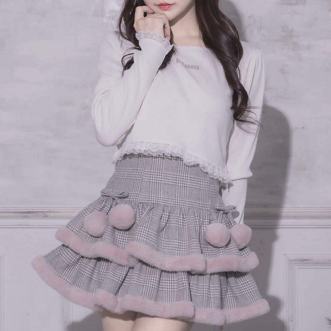 ピウム ファー付きティアードミニスカート