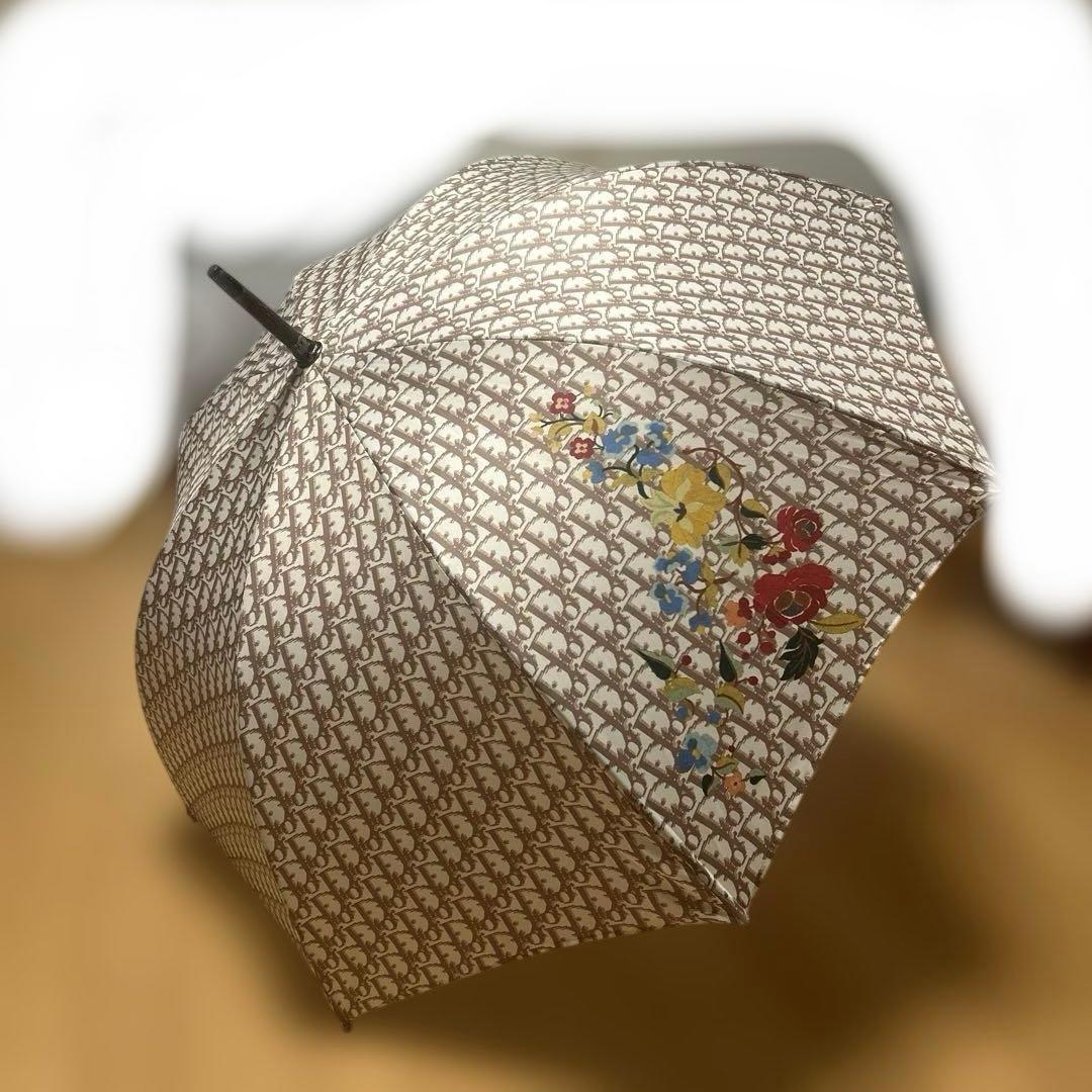 花柄 長傘 ブラウン　クリスチャンディオール　Christian Dior