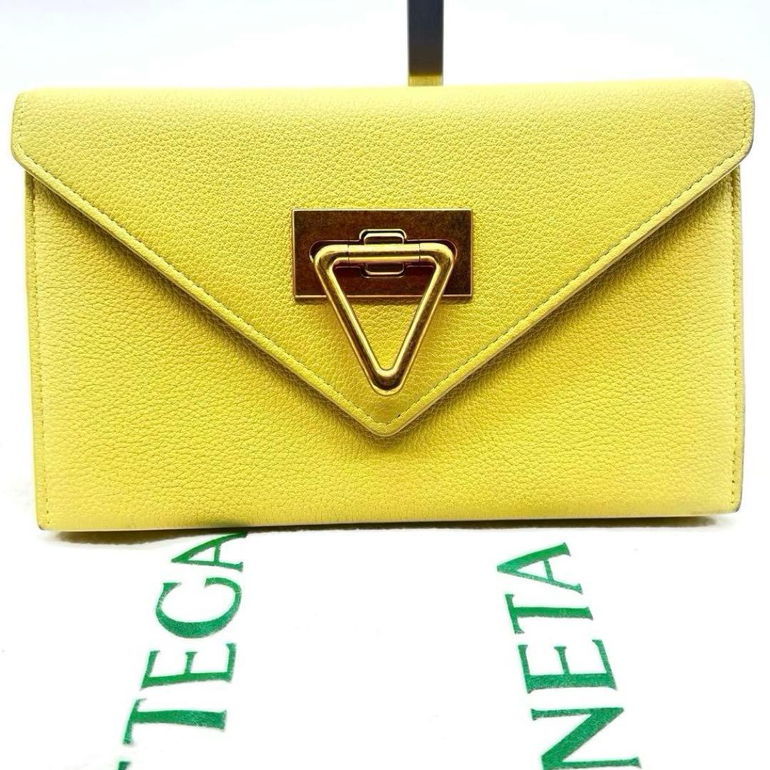 現行✨ボッテガ 長財布 トライアングル レザー 本革 イエロー ゴールド金具