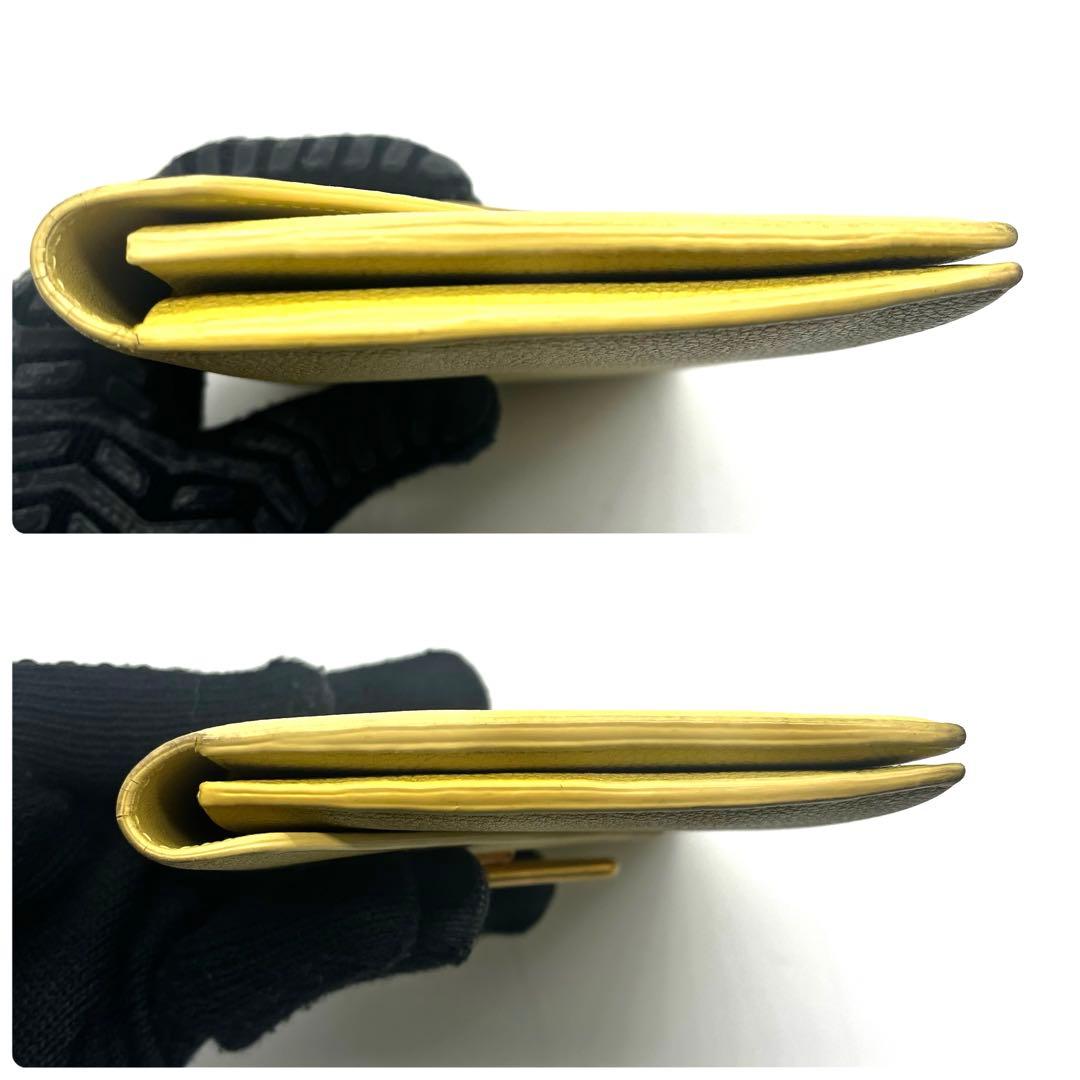 現行✨ボッテガ 長財布 トライアングル レザー 本革 イエロー ゴールド金具