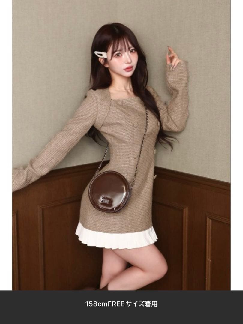 プリーツドッキングツイードミニワンピース