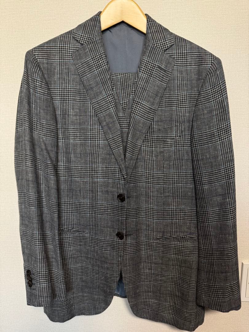 グレー系チェック柄ビジネススーツジャケットスリーピース