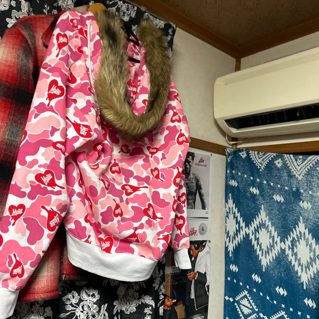 幸*様 MOBB ピンク ハート柄 ジップアップパーカー