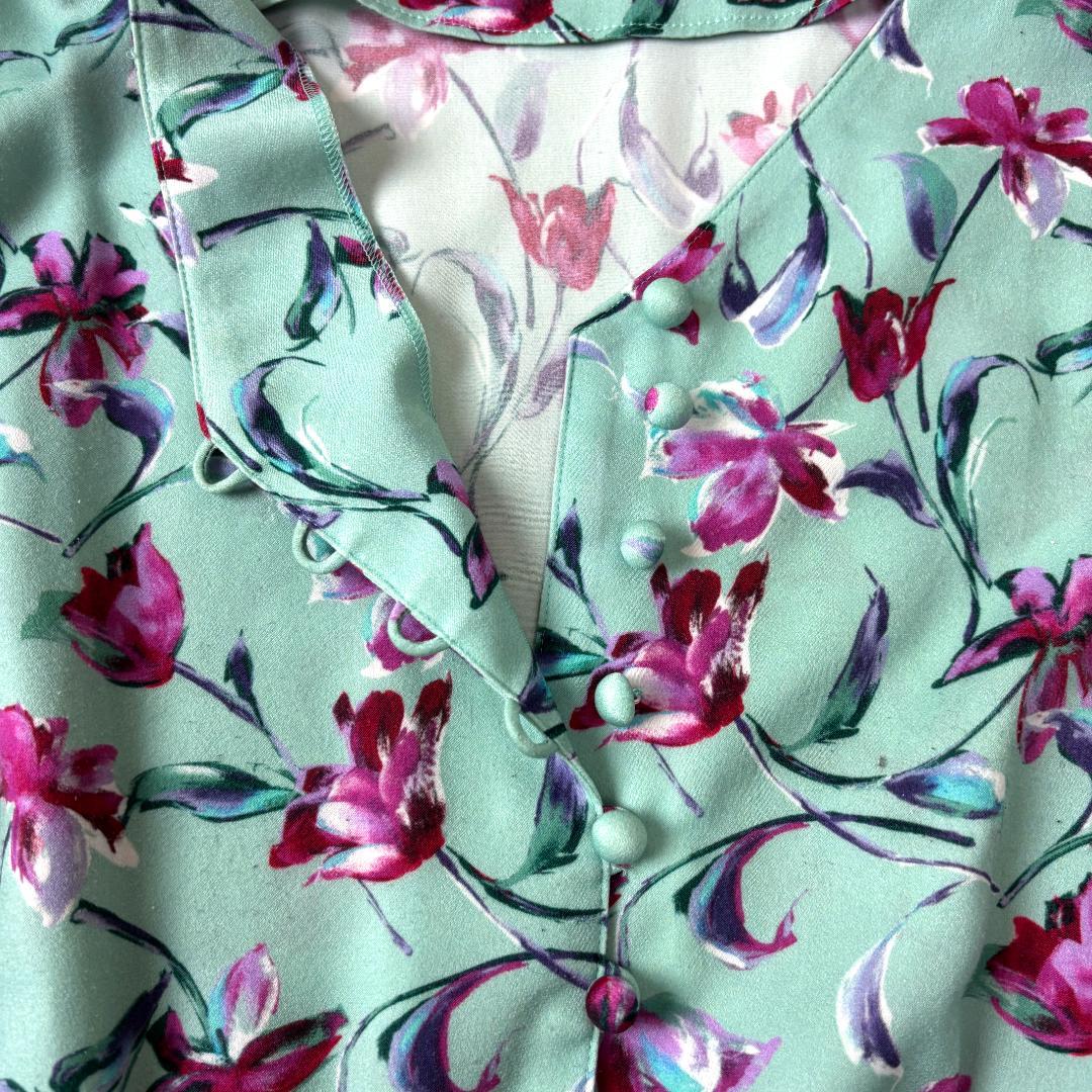 ANAYI フラワーペイントプリント ロングワンピース M ミント 花柄 アナイ