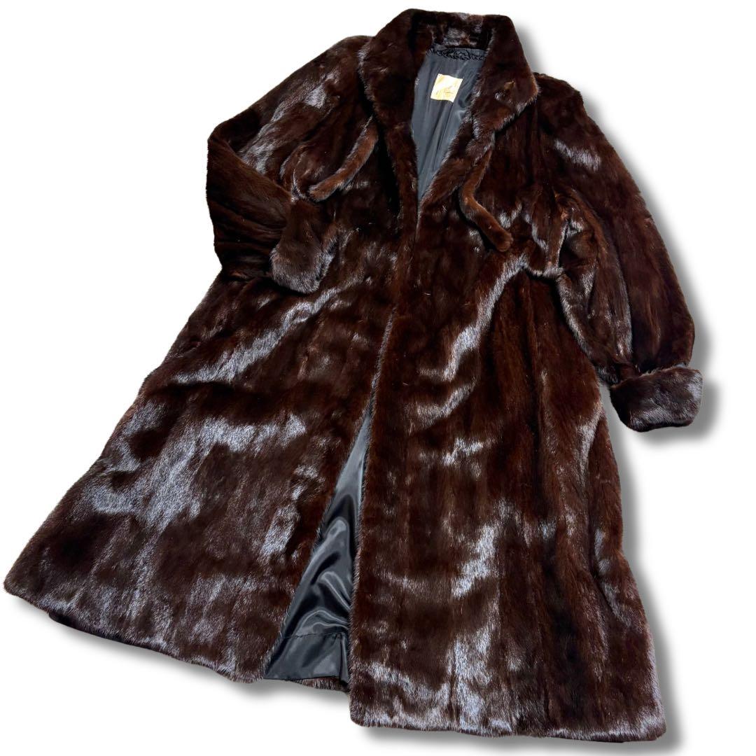 【着丈114cm/裾幅180cm】ダークミンク リアルファーコート 本毛皮 艶◎