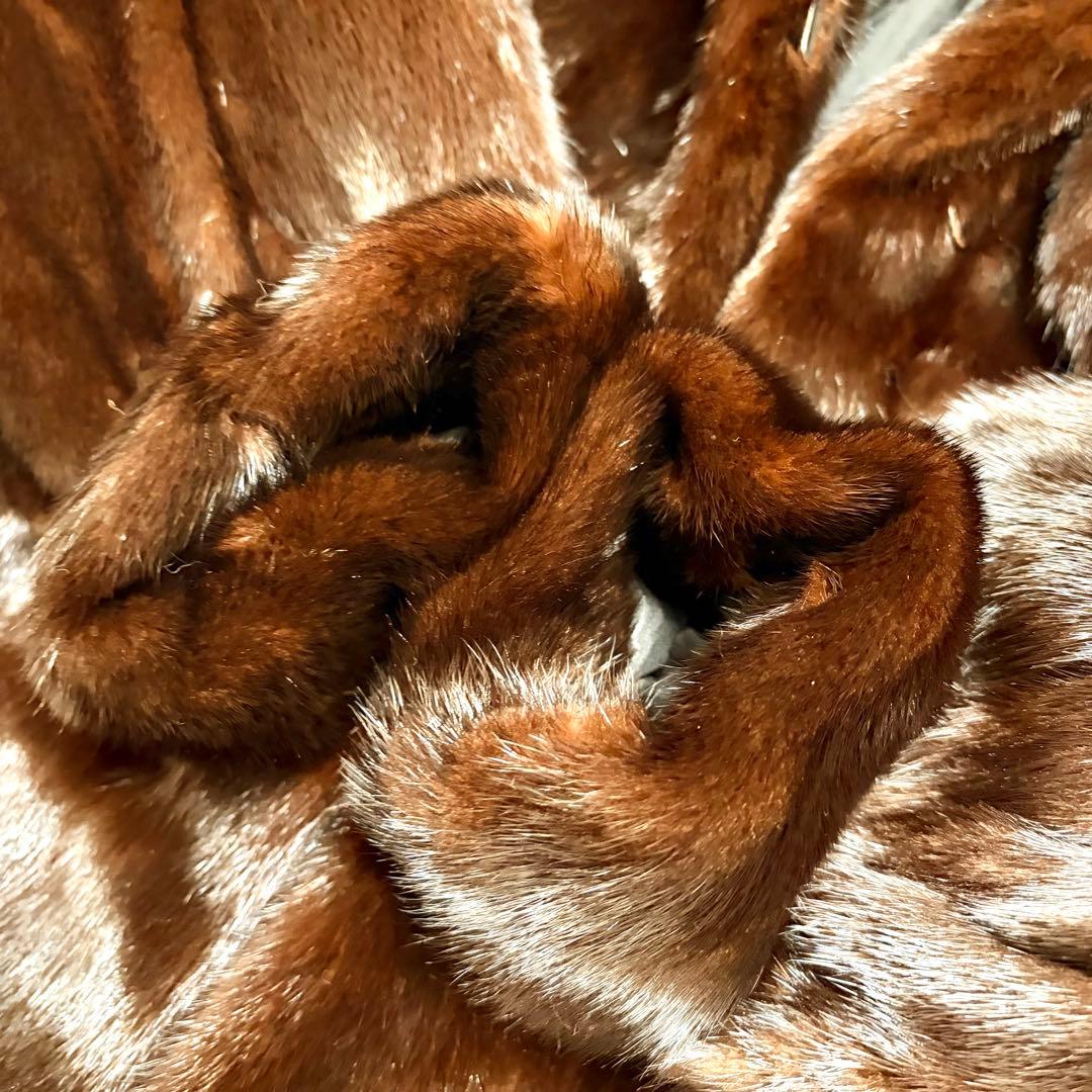 【着丈114cm/裾幅180cm】ダークミンク リアルファーコート 本毛皮 艶◎