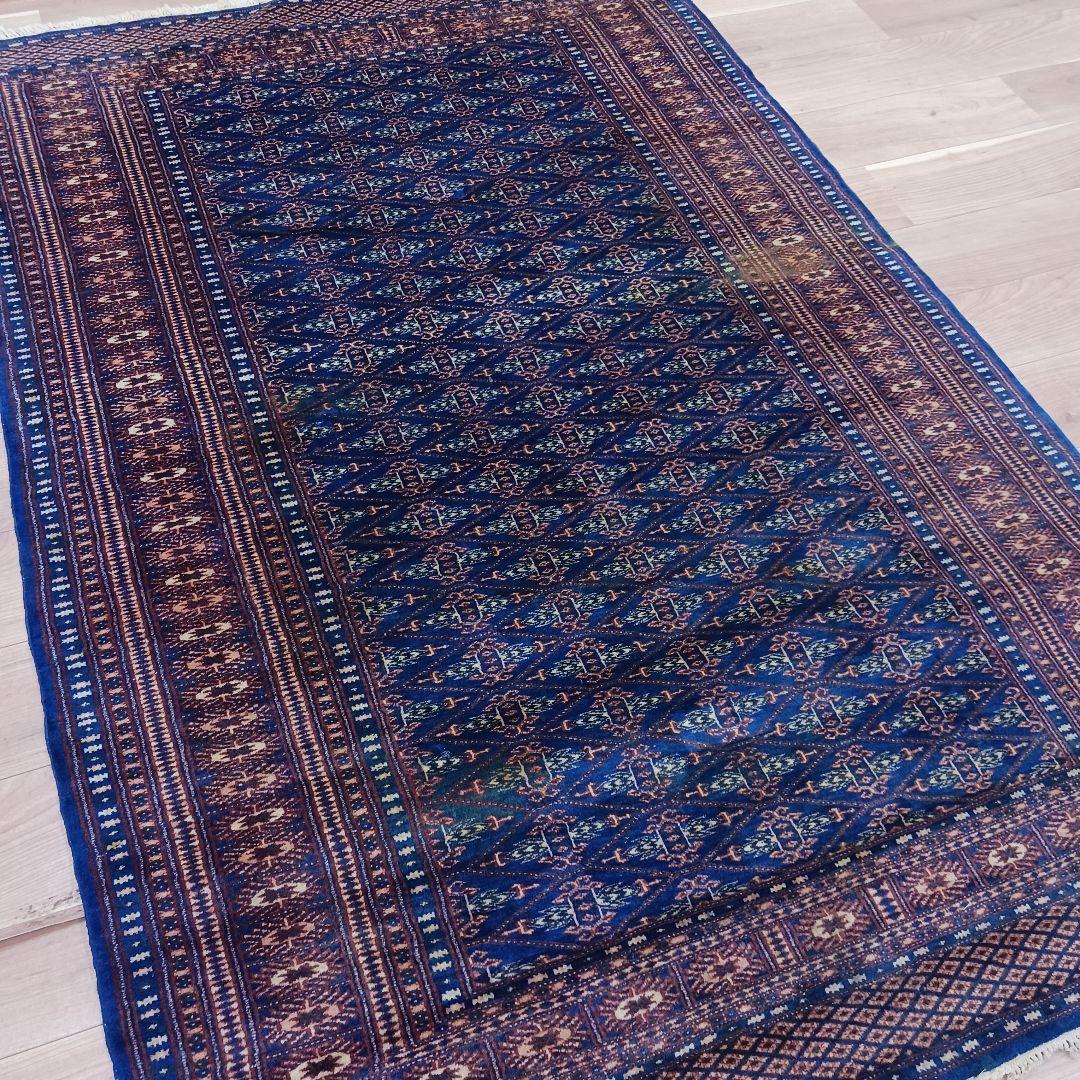 専用Y3139 パキスタン絨毯 ウール 手織り 187×126㎝ トライバルラグ