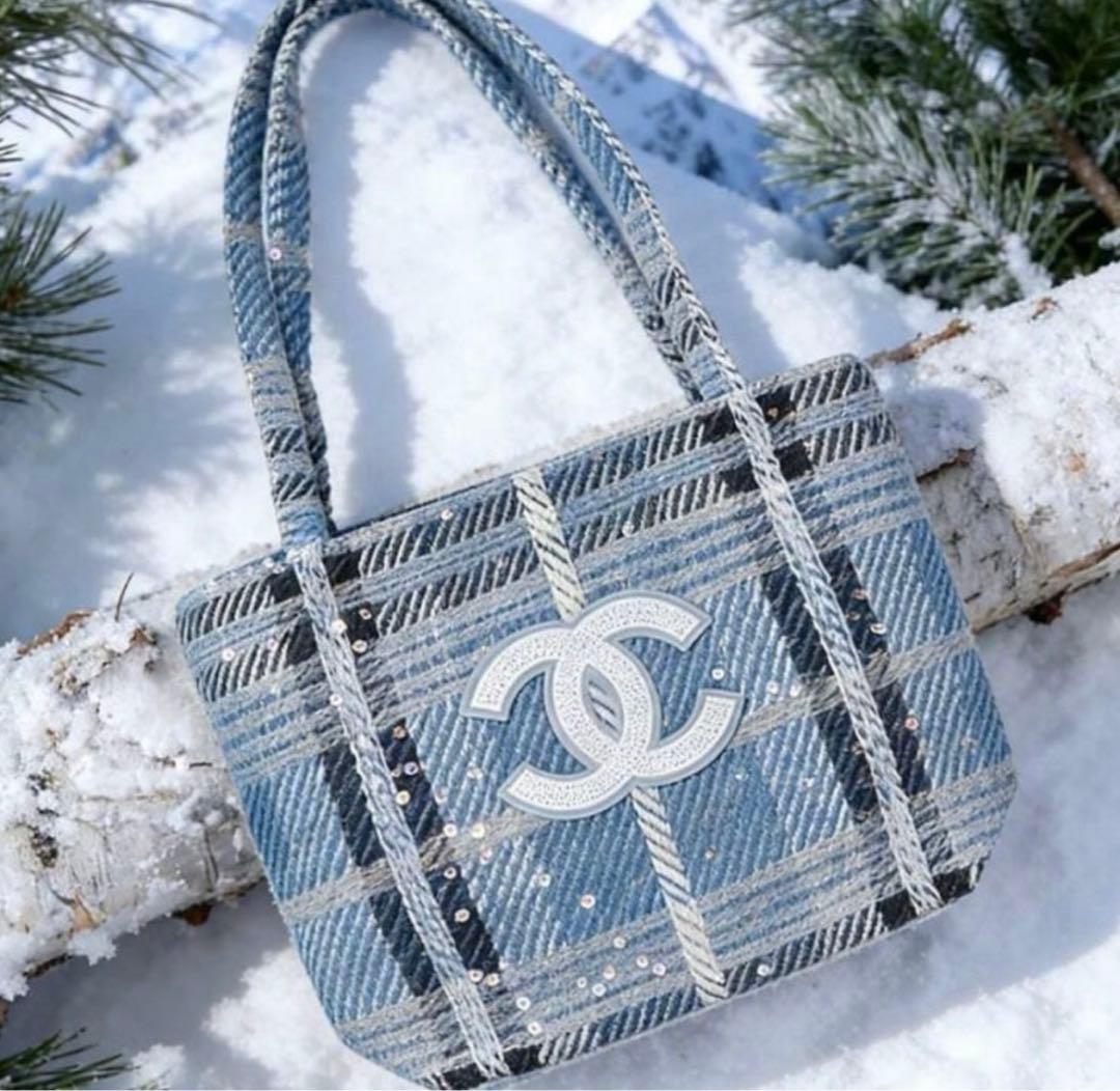 CHANEL シャネル ツイード チェック トートバッグ　水色　新品