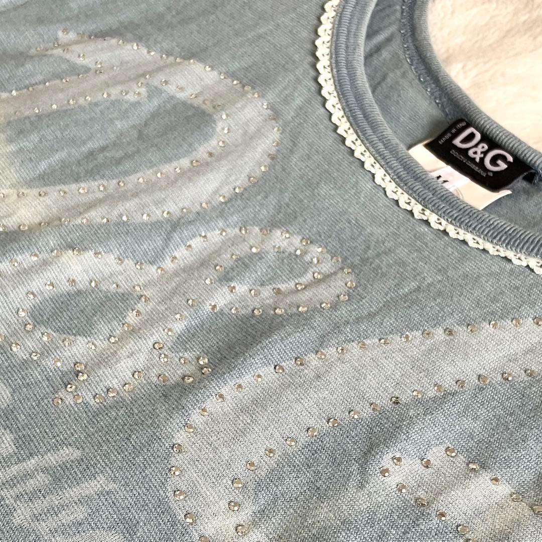 新品 ドルチェアンドガッバーナ コットン ロゴ ダメージ加工Tシャツ M ブルー