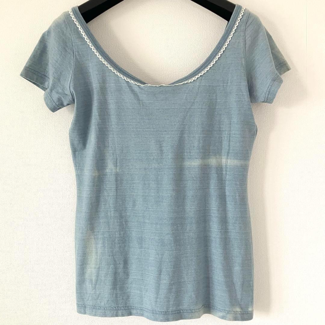 新品 ドルチェアンドガッバーナ コットン ロゴ ダメージ加工Tシャツ M ブルー