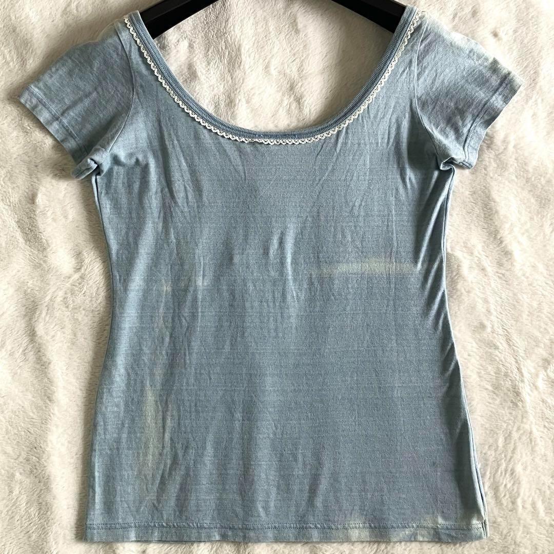 新品 ドルチェアンドガッバーナ コットン ロゴ ダメージ加工Tシャツ M ブルー