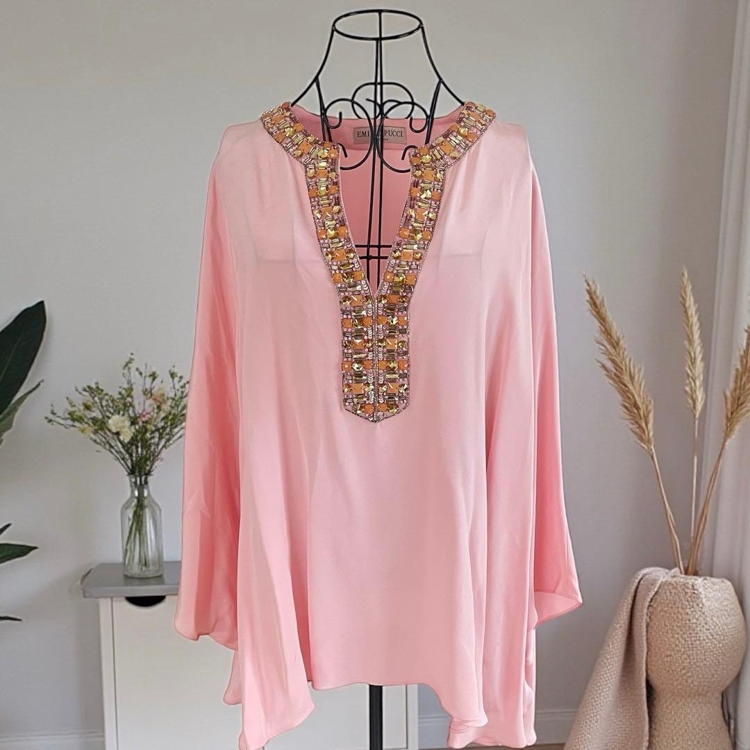 EMILIO PUCCI シルク100% ビジュー装飾 ブラウス ピンク