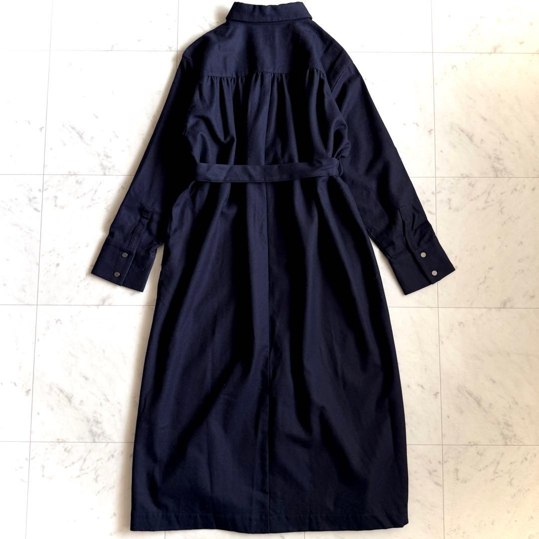 美品 アンタイトル メリノウールシャツワンピース◆ネイビー 2 ロングワンピース