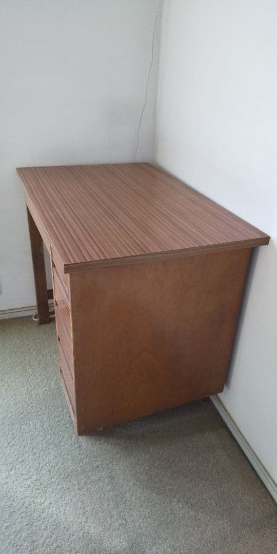 木製シンプルデスク レトロ 5引き出し付き