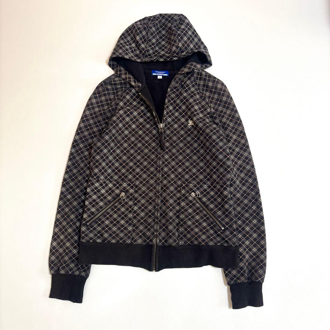 バーバリーブルーレーベル ジップパーカー ノバチェック ホースロゴ 38 M