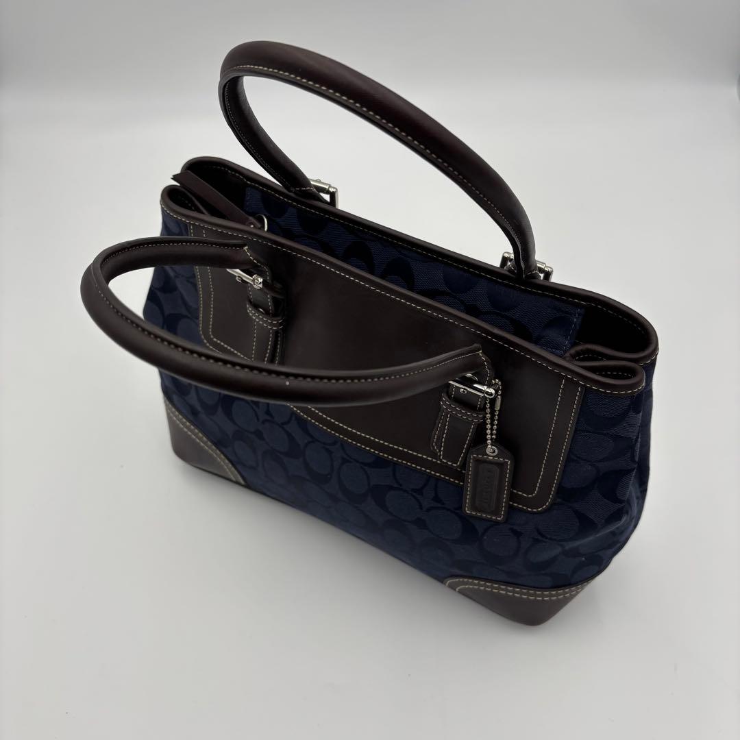COACH コーチ ハンドバッグ シグネチャー ネイビー ブラウン 11220